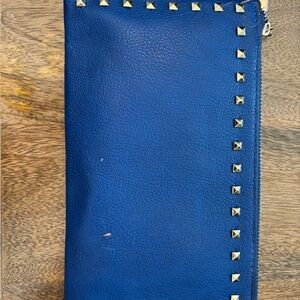 Blue Studded Leather Clutch